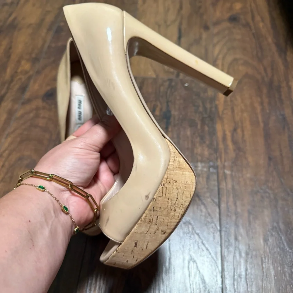 miu miu Open Toe Tan Nydea Platform Heels size 10